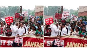 राहुल-प्रियंका समेत विपक्षी नेताओं का संसद परिसर में प्रदर्शन, सरकार पर बोला हमला